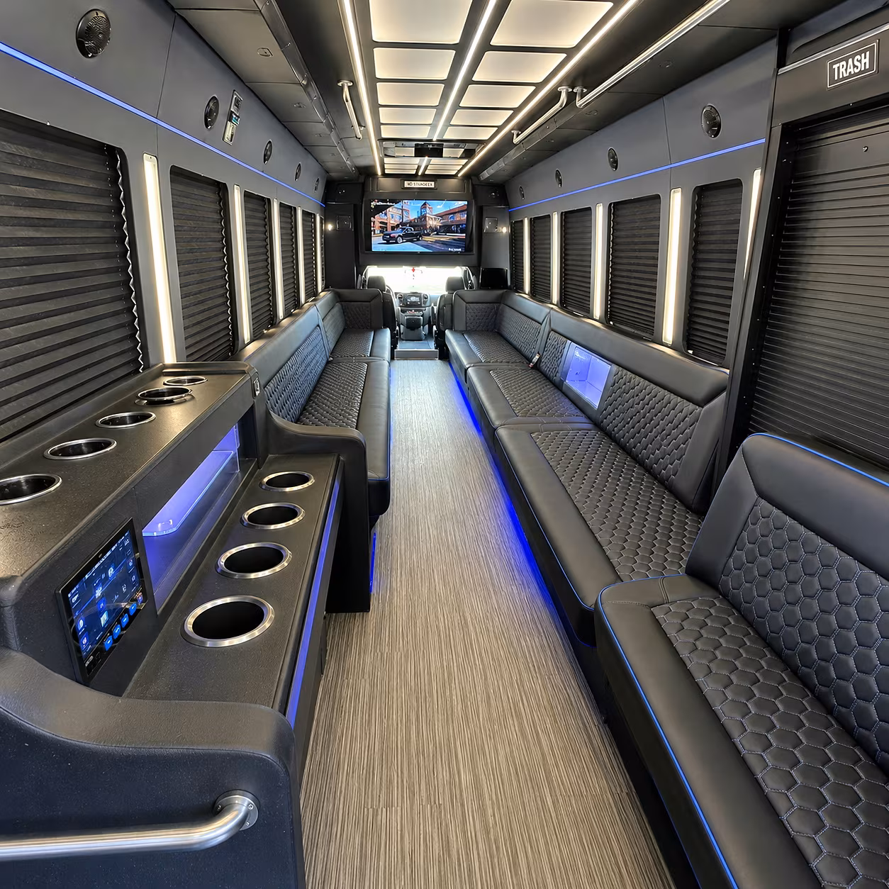 Fairfield Private Event Transportation party bus interior