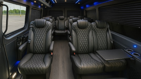 Interior of Charter Bus Company Fairfield's 18 Passenger Minibus in Fairfield