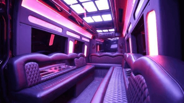 Interior of Charter Bus Company Pittsburg's 18 Passenger Party Bus in Pittsburg