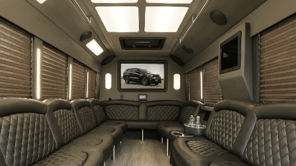 Interior of Charter Bus Company San Rafael's 40 Passenger Party Bus in San Rafael